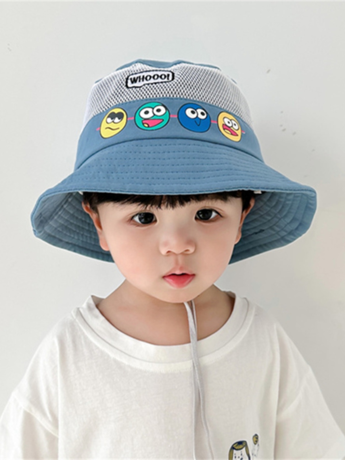 キッズ帽子 おもしろ顔柄メッシュバケットハット