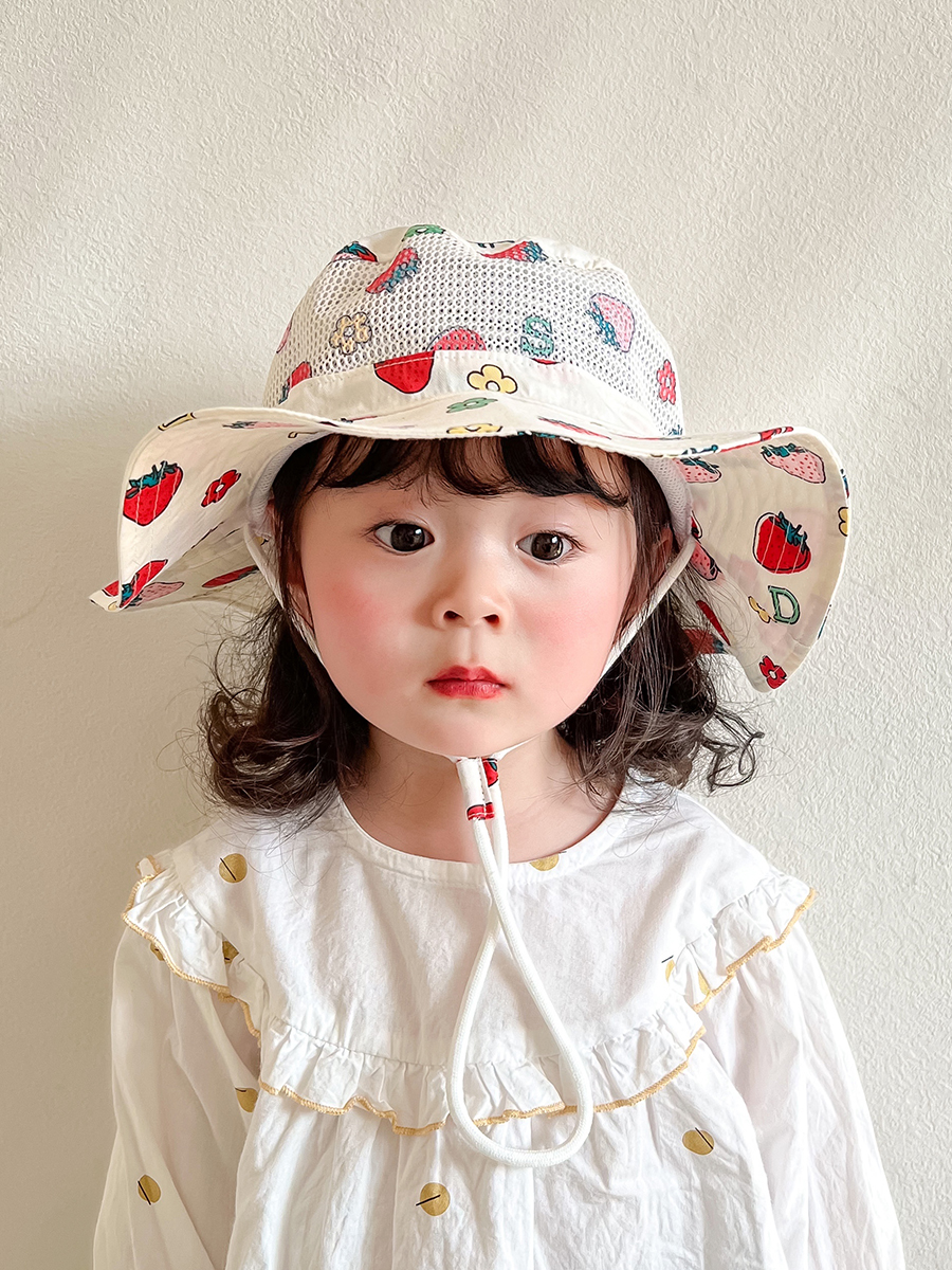 キッズ帽子 いちごフルーツメッシュバケットハット