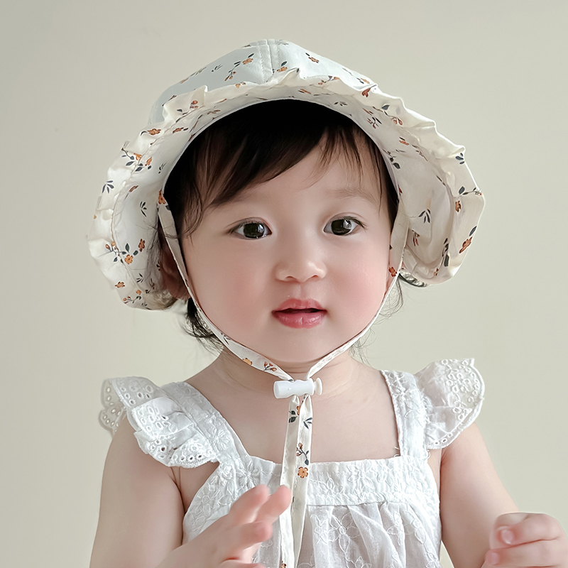 キッズ帽子 花柄フリルボンネット 赤ちゃん用日よけ帽子