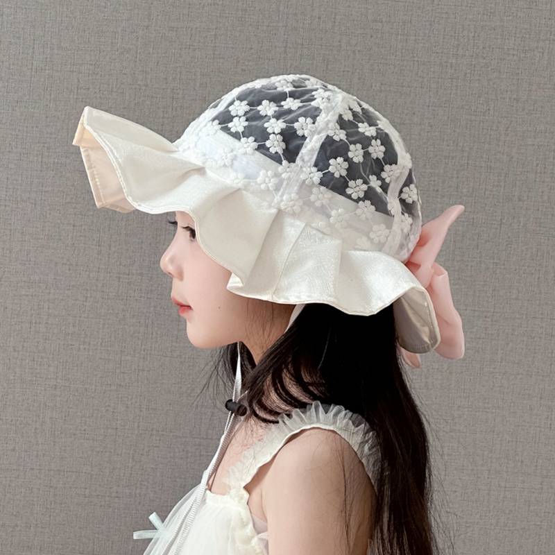キッズ帽子 お花レース フリルリボン バケットハット