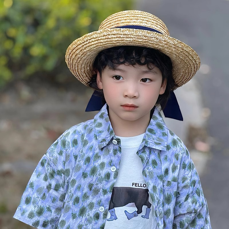 キッズ帽子 リボン飾り カンカン帽 お出かけ日よけ