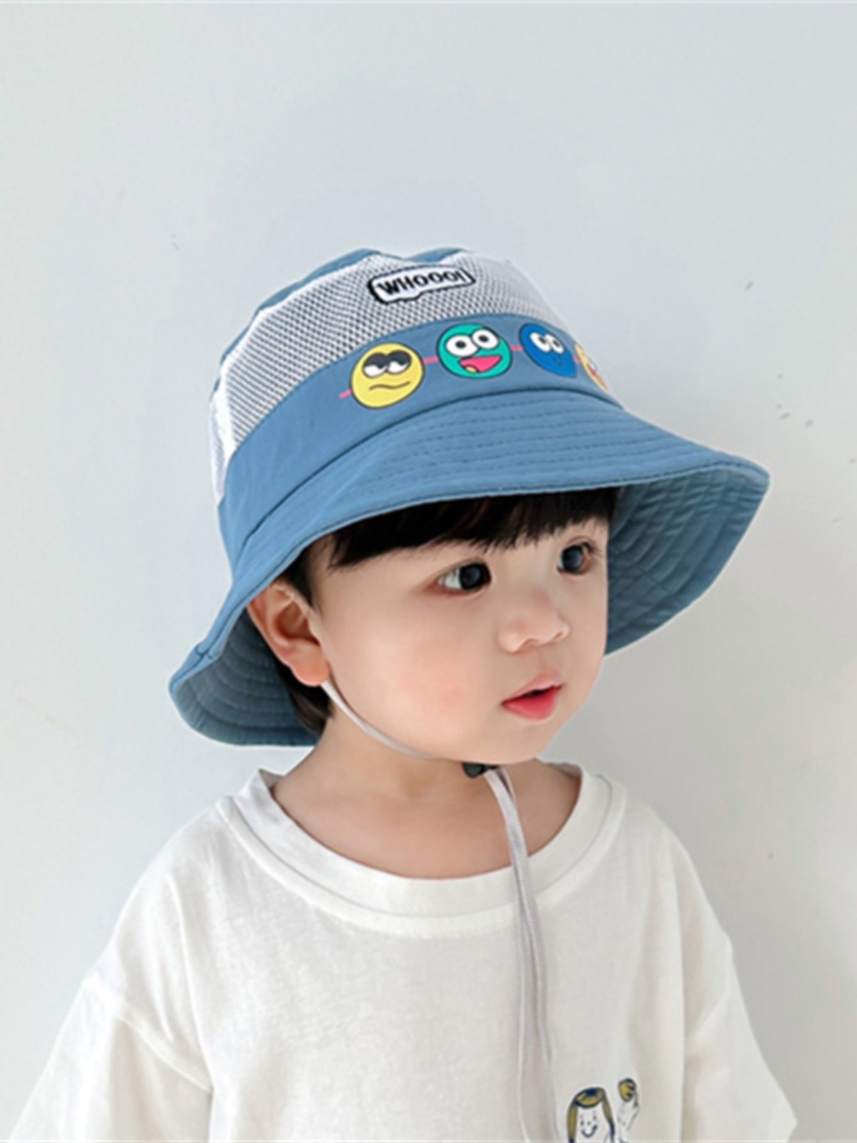 キッズ帽子 おもしろ顔柄メッシュバケットハット