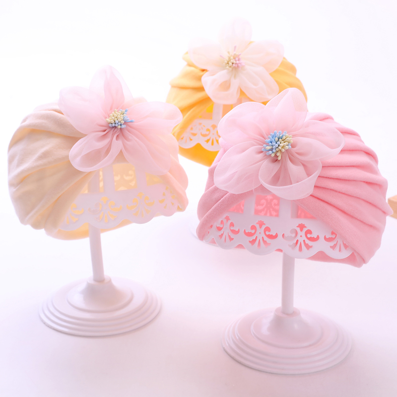 キッズ帽子 花飾り付きふんわりターバン帽子