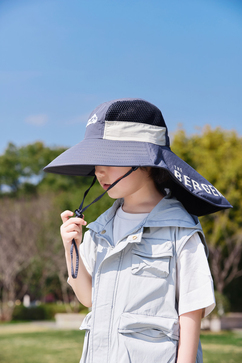 キッズ帽子 日差し対策 ネックガード付きバケット帽