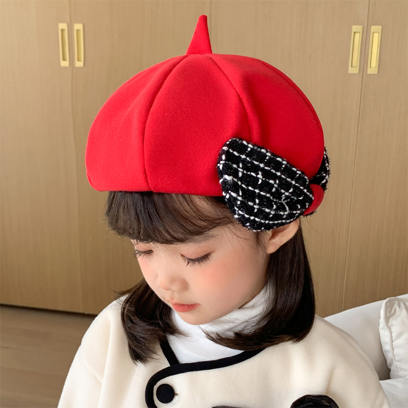 キッズ帽子 リボン付きキッズベレー帽