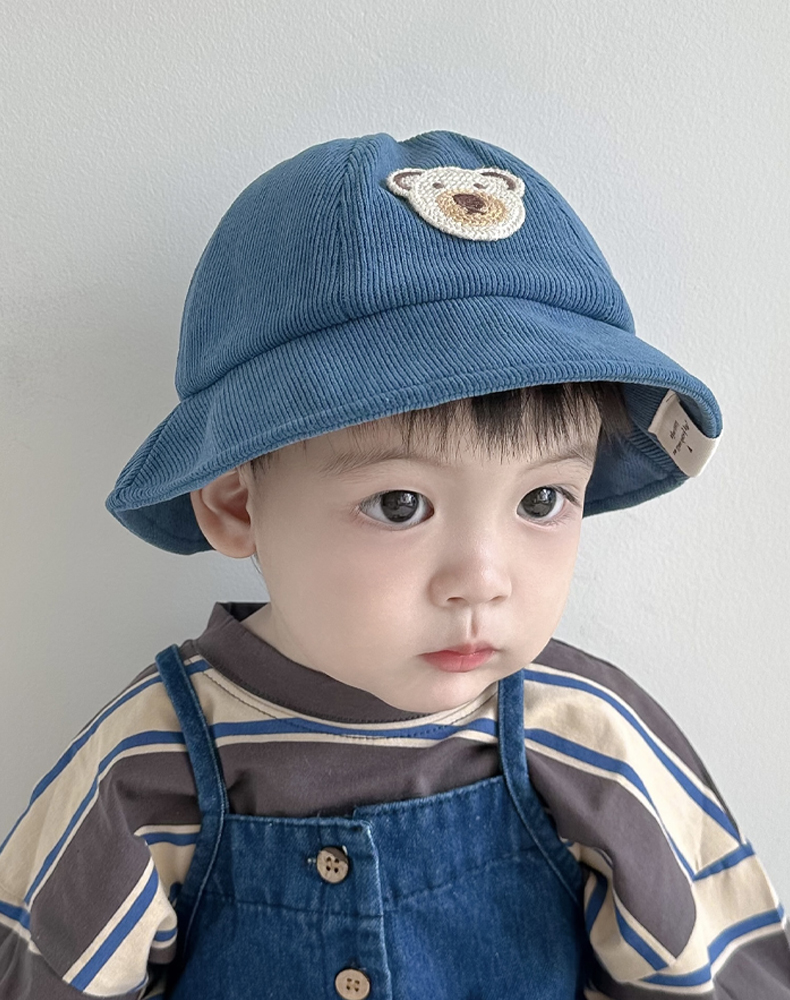 キッズ帽子 くまさん刺繍入り コーデュロイバケットハット