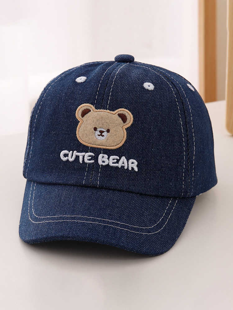 キッズ帽子 くまさん刺繍入りデニムキャップ