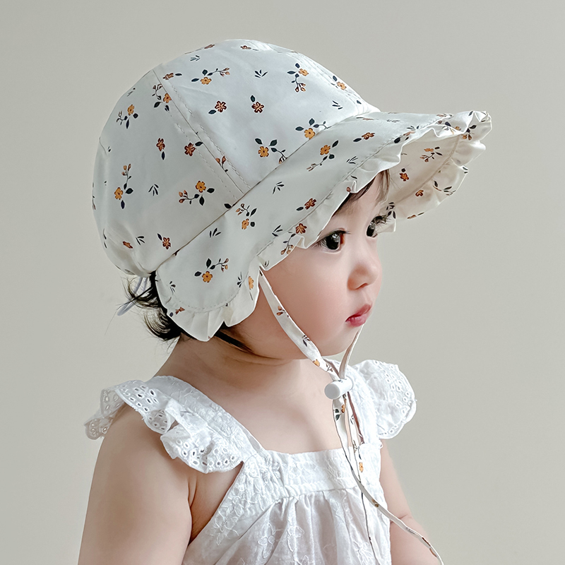 キッズ帽子 花柄フリルボンネット 赤ちゃん用日よけ帽子