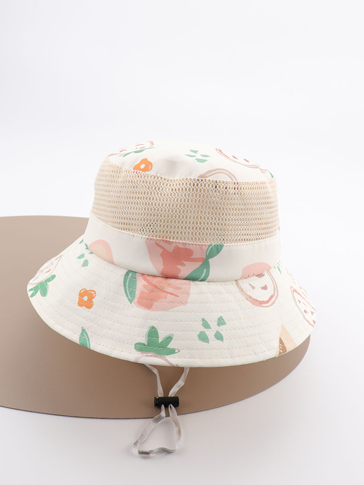 キッズ帽子 お花模様のメッシュバケットハット