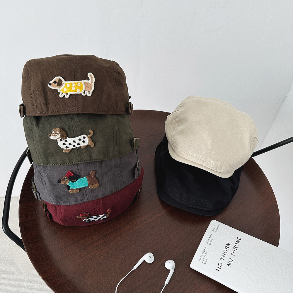 キッズ帽子 わんちゃん刺繍のキッズキャスケット帽