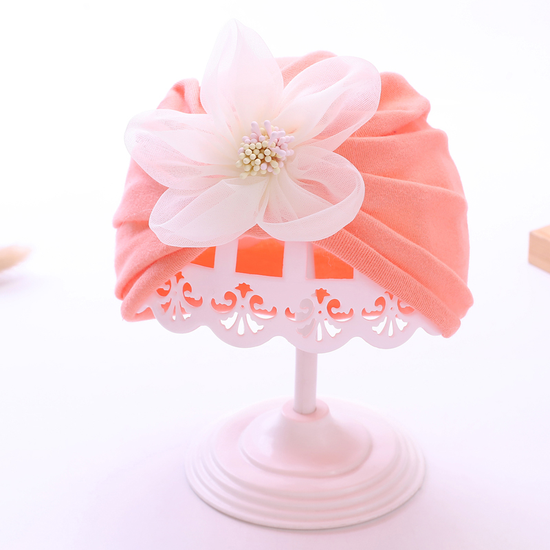 キッズ帽子 花飾り付きふんわりターバン帽子