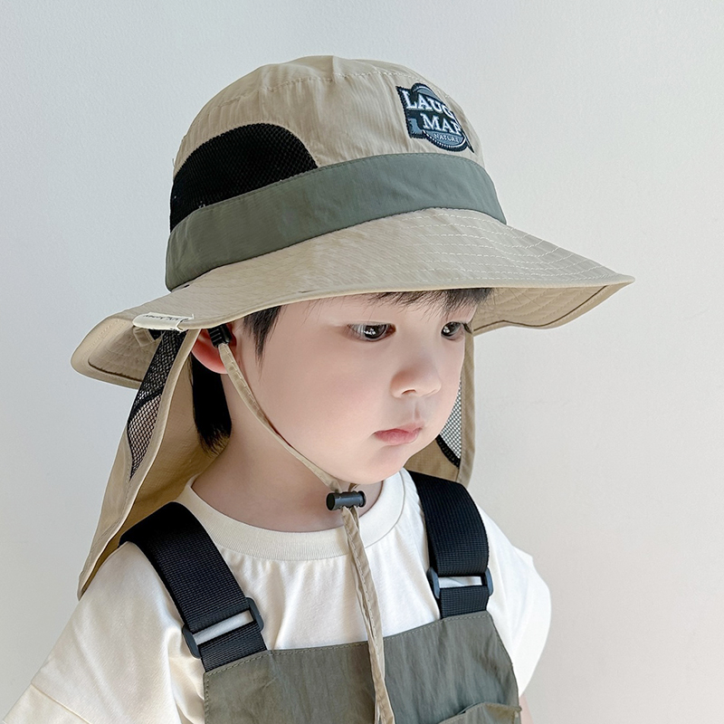 キッズ帽子 首まで守る冒険家風バケットハット