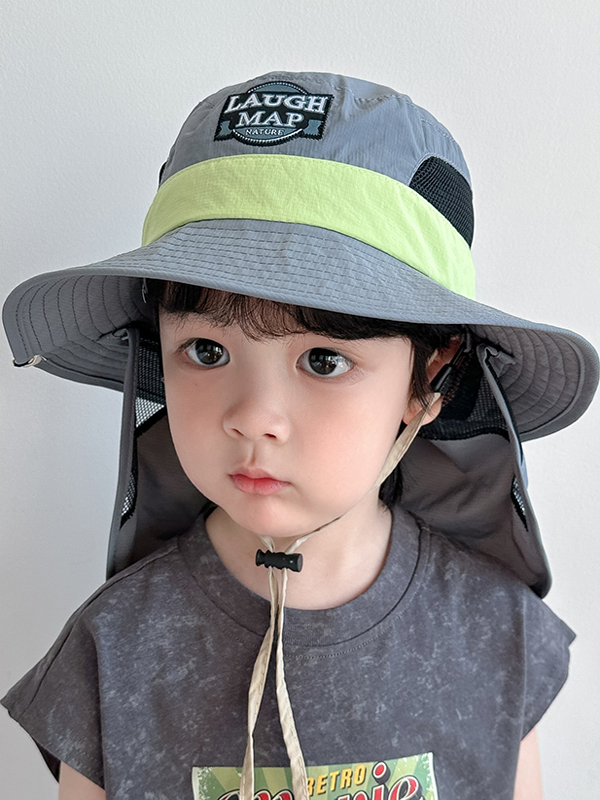 キッズ帽子 首まで守る冒険家風バケットハット