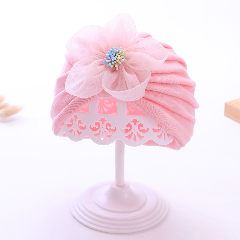 キッズ帽子 花飾り付きふんわりターバン帽子