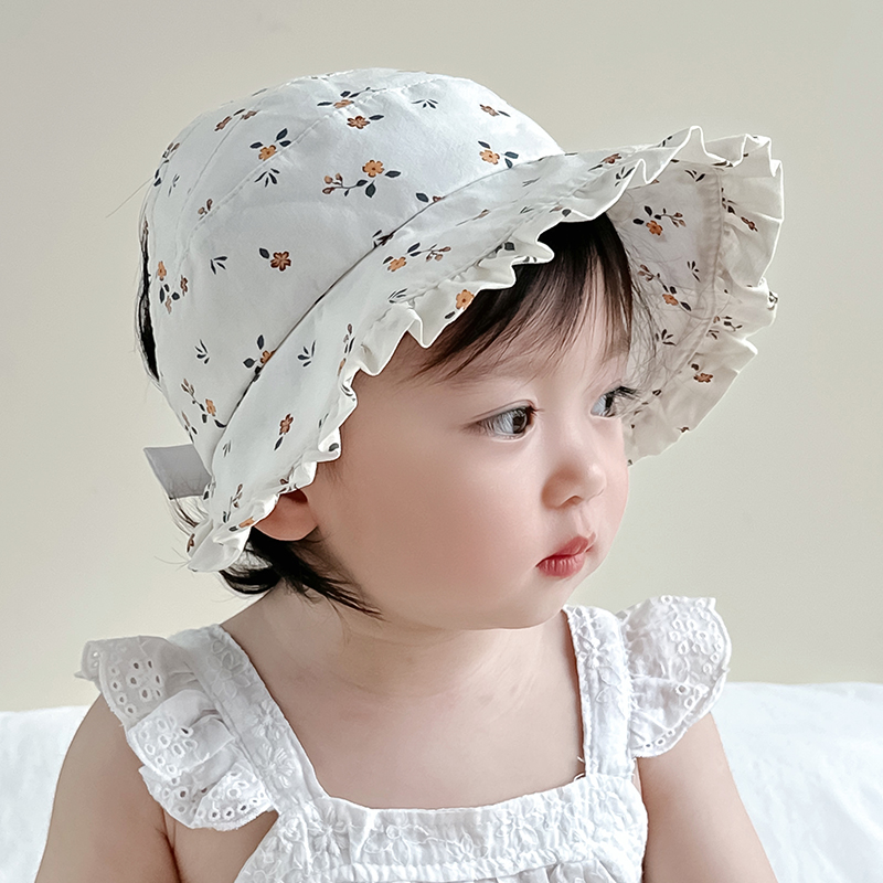 キッズ帽子 花柄フリルボンネット 赤ちゃん用日よけ帽子