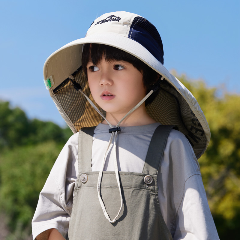 キッズ帽子 日差し対策 ネックガード付きバケット帽