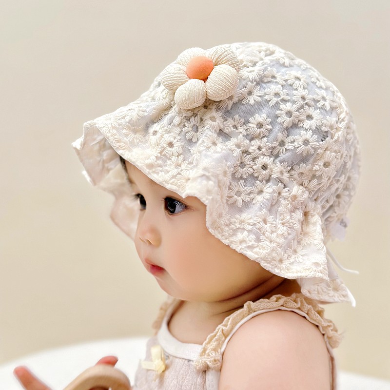 キッズ帽子 花刺繍レース 赤ちゃん用日よけ帽子
