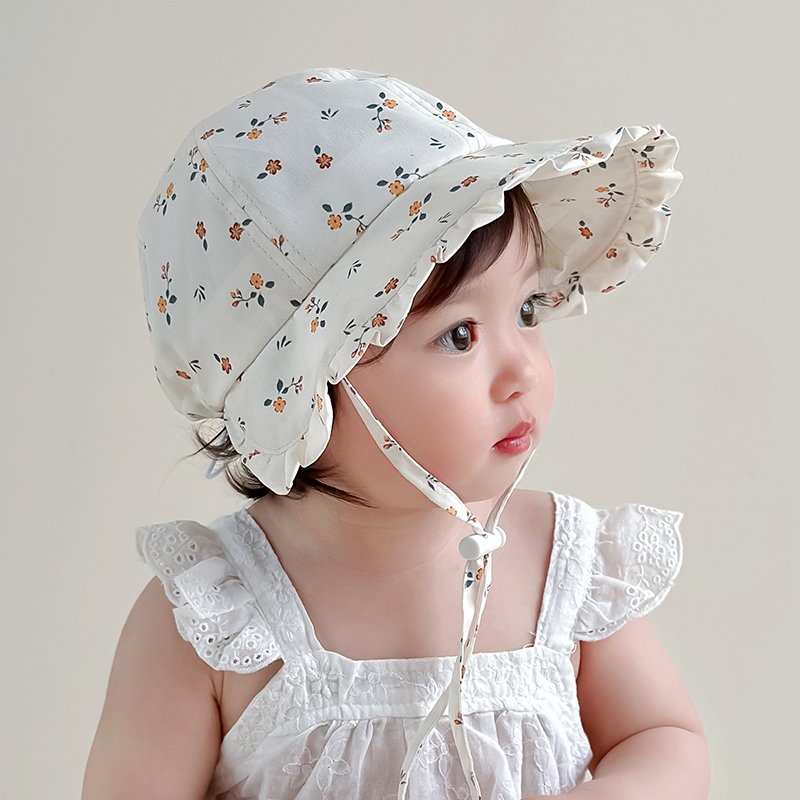 キッズ帽子 花柄フリルボンネット 赤ちゃん用日よけ帽子