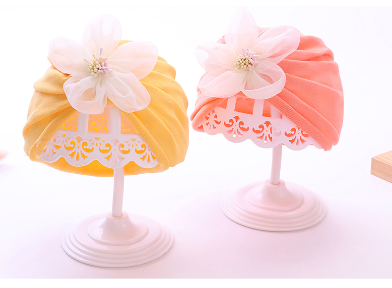 キッズ帽子 花飾り付きふんわりターバン帽子