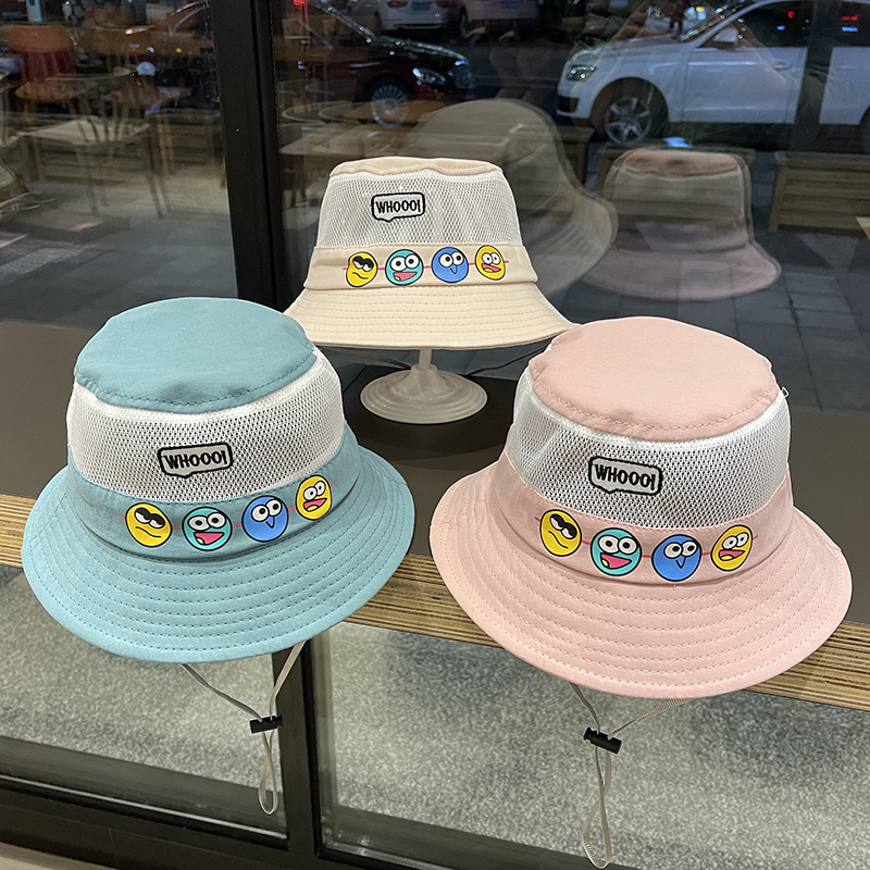キッズ帽子 おもしろ顔柄メッシュバケットハット