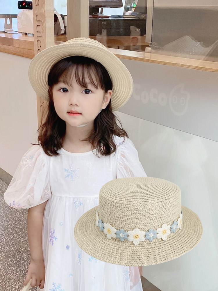 キッズ帽子 お花リボン カンカン帽