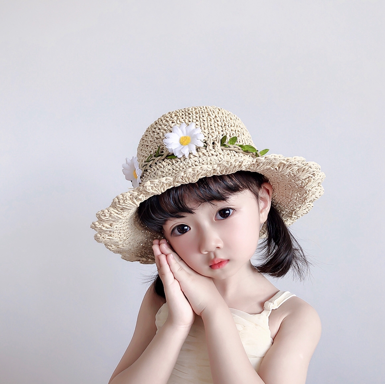 キッズ帽子 お花いっぱい麦わらハット