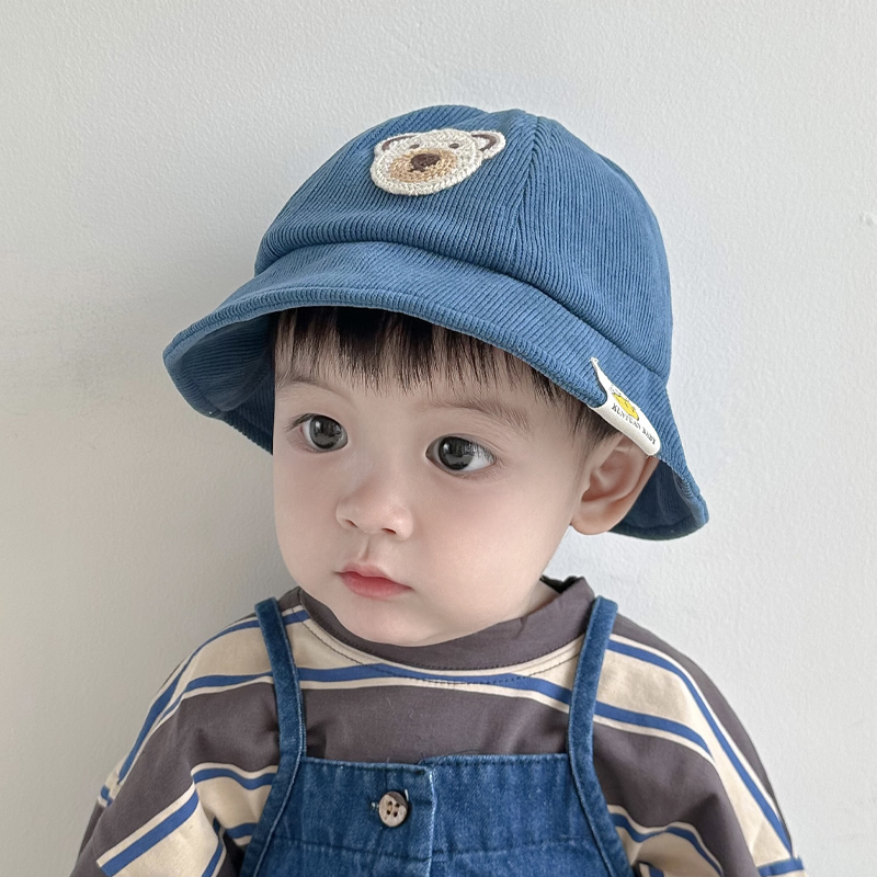 キッズ帽子 くまさん刺繍入り コーデュロイバケットハット