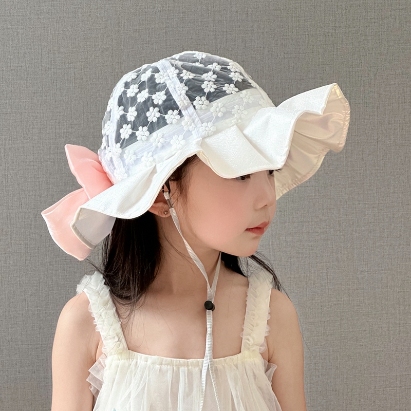 キッズ帽子 お花レース フリルリボン バケットハット