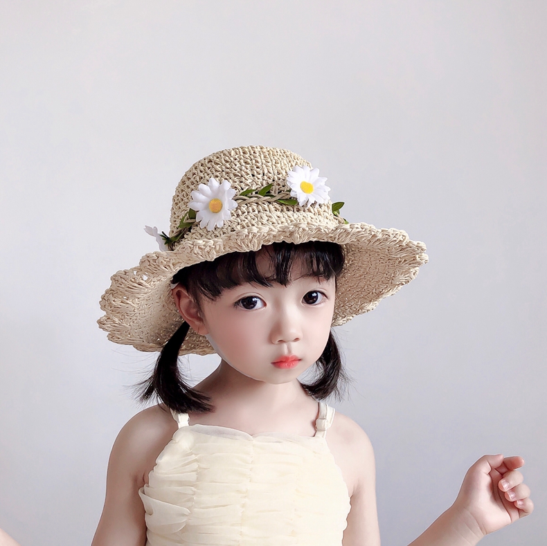 キッズ帽子 お花いっぱい麦わらハット