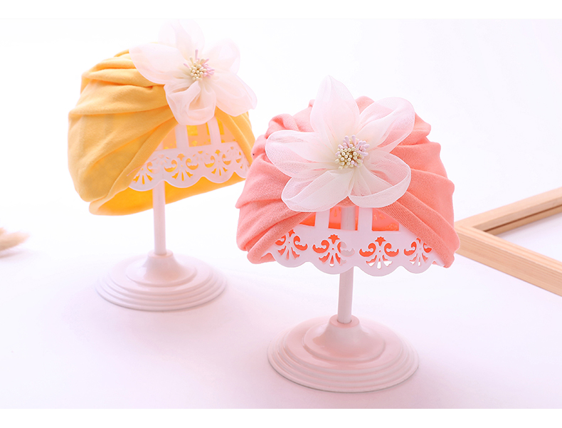 キッズ帽子 花飾り付きふんわりターバン帽子