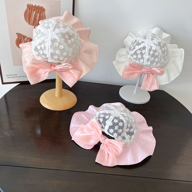 キッズ帽子 お花レース フリルリボン バケットハット