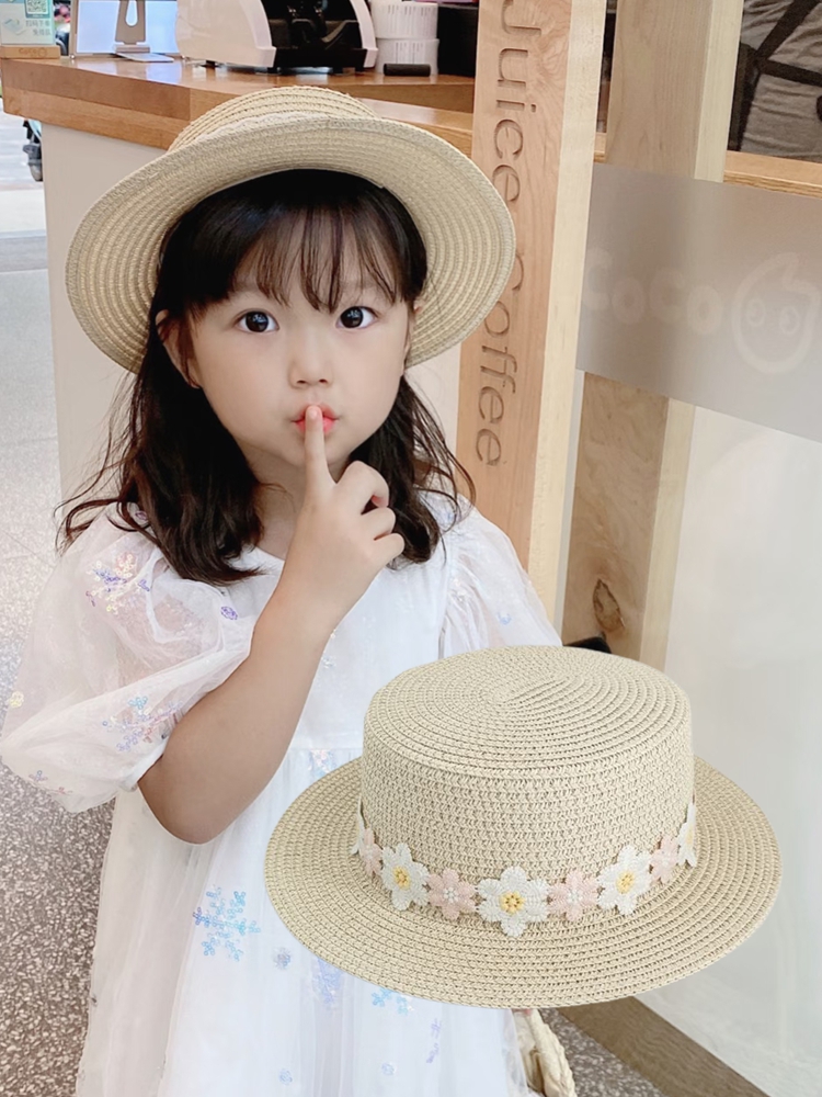 キッズ帽子 お花リボン カンカン帽