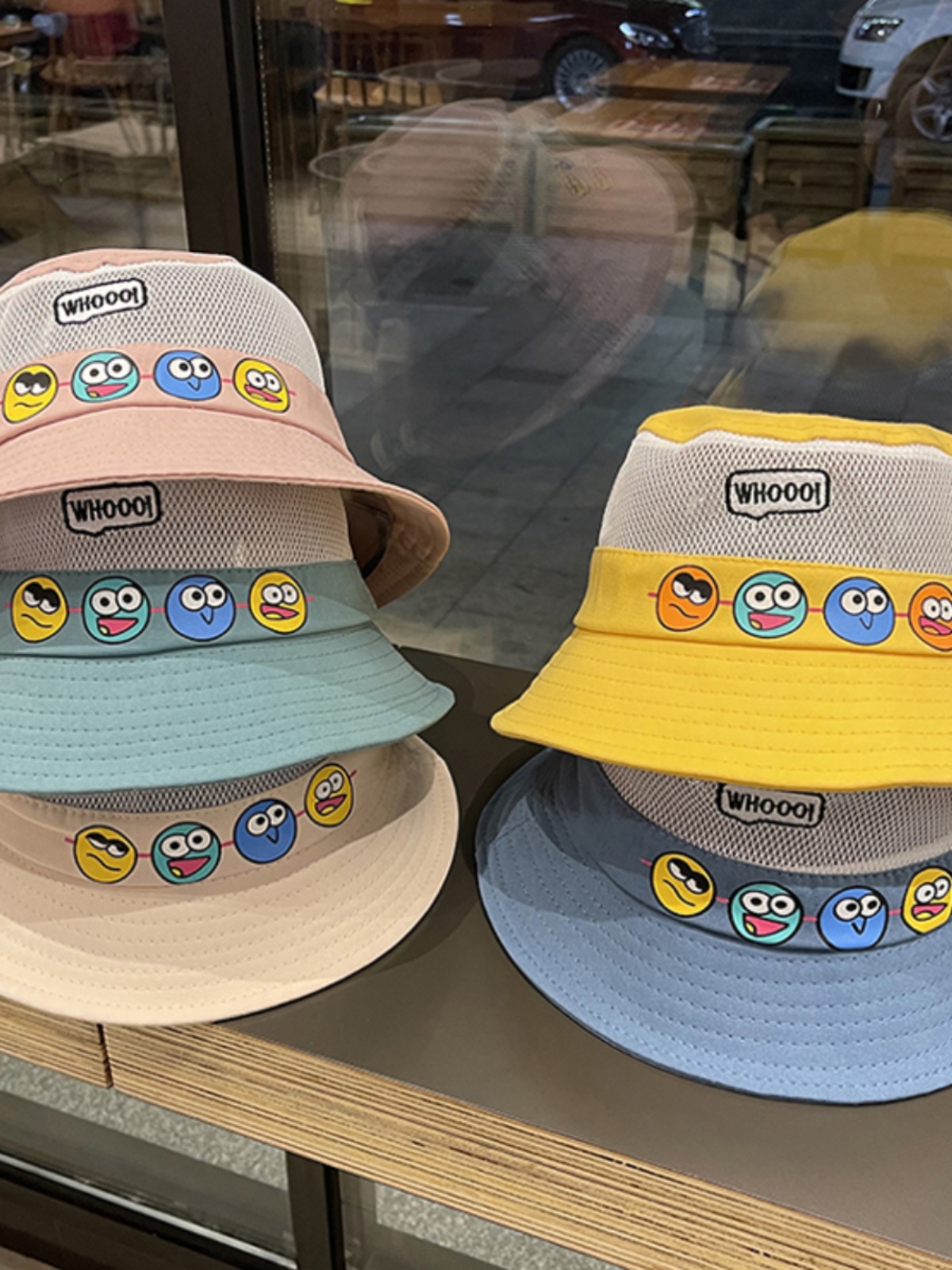 キッズ帽子 おもしろ顔柄メッシュバケットハット