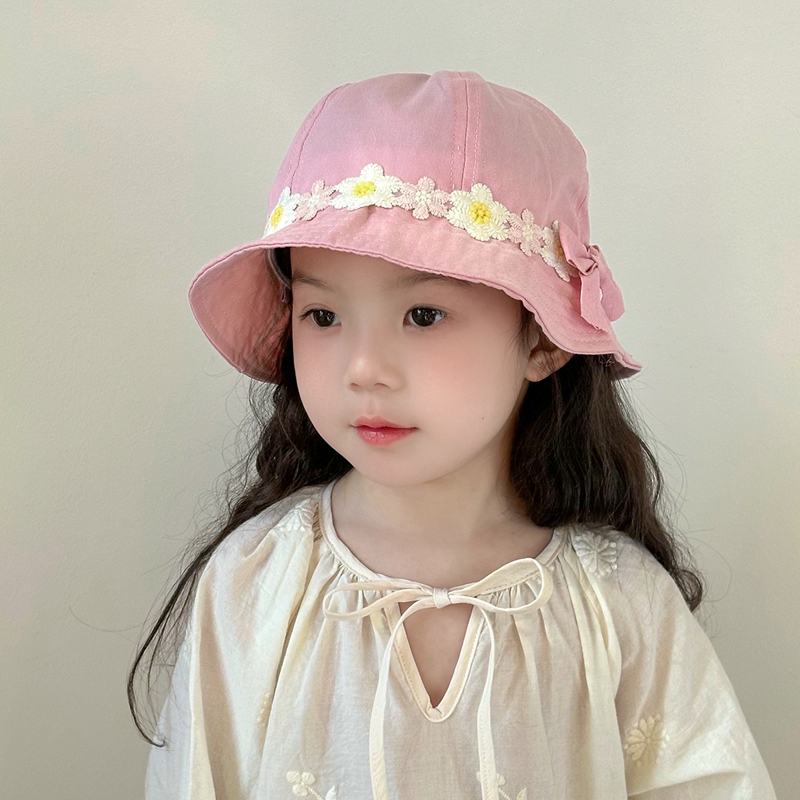 キッズ帽子 お花レース付きバケットハット