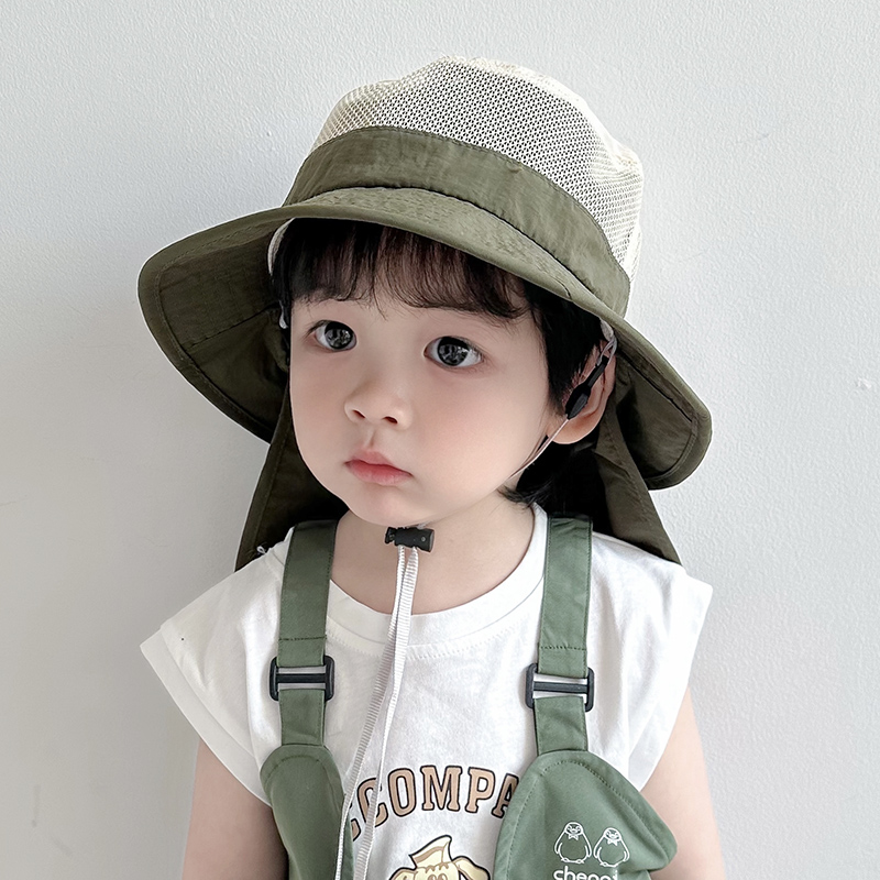 キッズ帽子 メッシュ付き日よけバケットハット