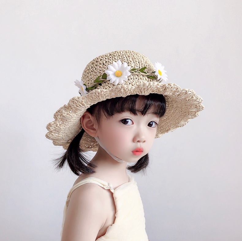 キッズ帽子 お花いっぱい麦わらハット