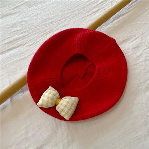 キッズ帽子 ふんわりリボン付きキッズベレー帽