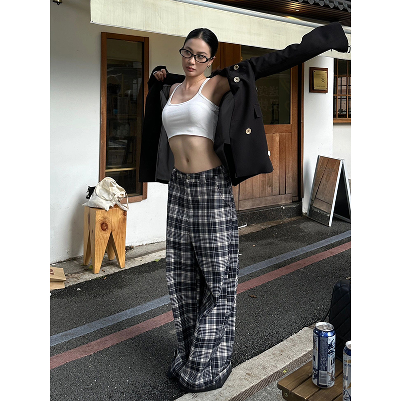 チェックパンツゆったりワイドシルエット タータンチェックパンツ