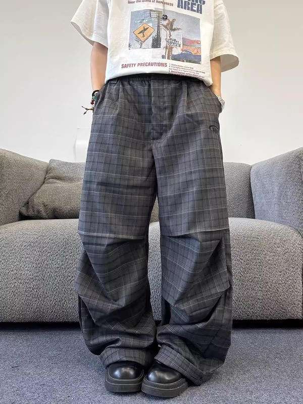チェックパンツ メンズ 格子柄 ワイドパンツ モード系 ゆったり
