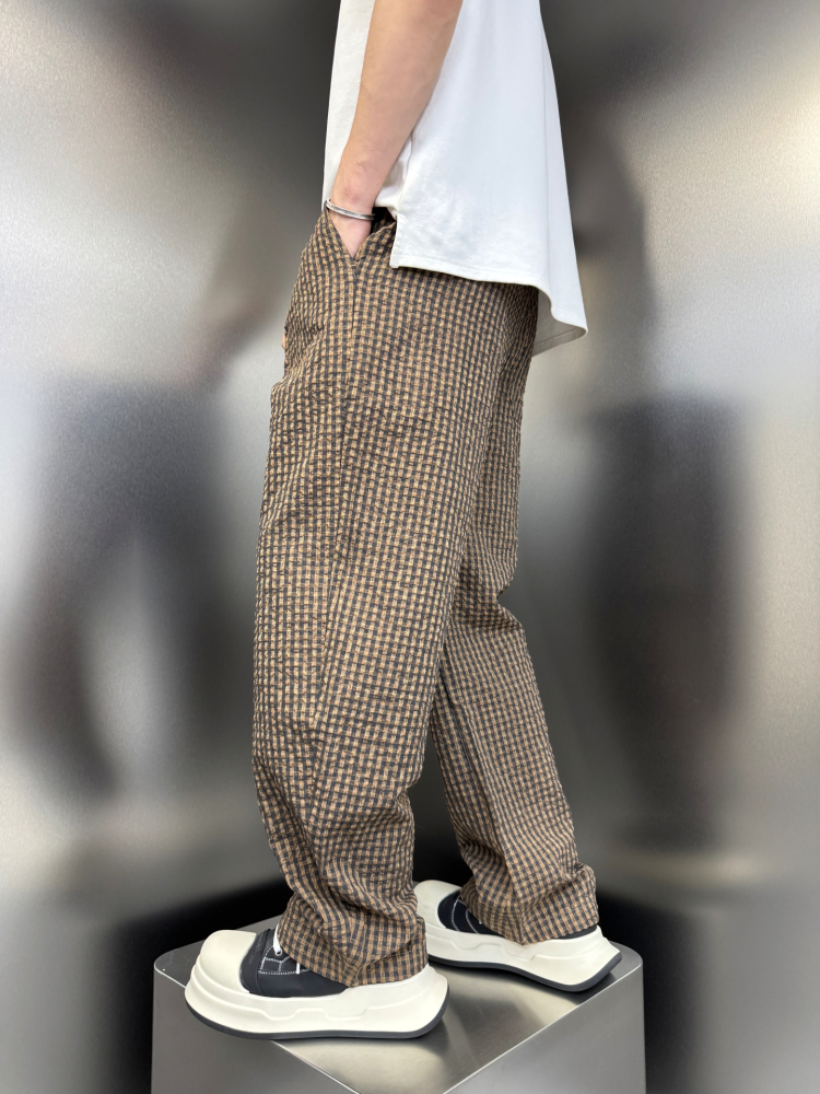 チェックパンツ 格子柄リラックスワイドパンツ