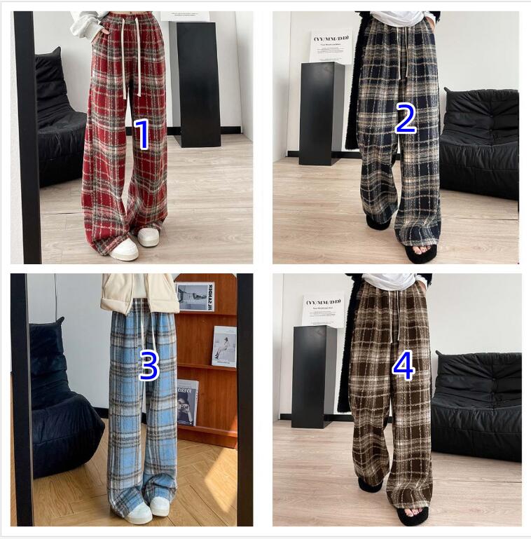 チェックパンツ レディース ハイウエスト チェック柄 ワイドパンツ 着痩せ効果 多色展開