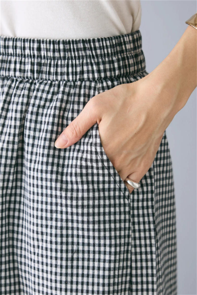 チェックパンツ 上品おしゃれギンガムチェック柄ワイドロングパンツ