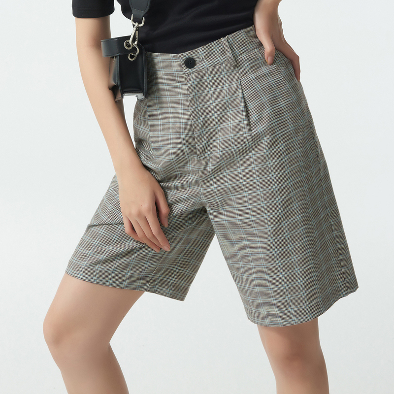 チェックパンツ ショート きれいめチェック柄ショートパンツ