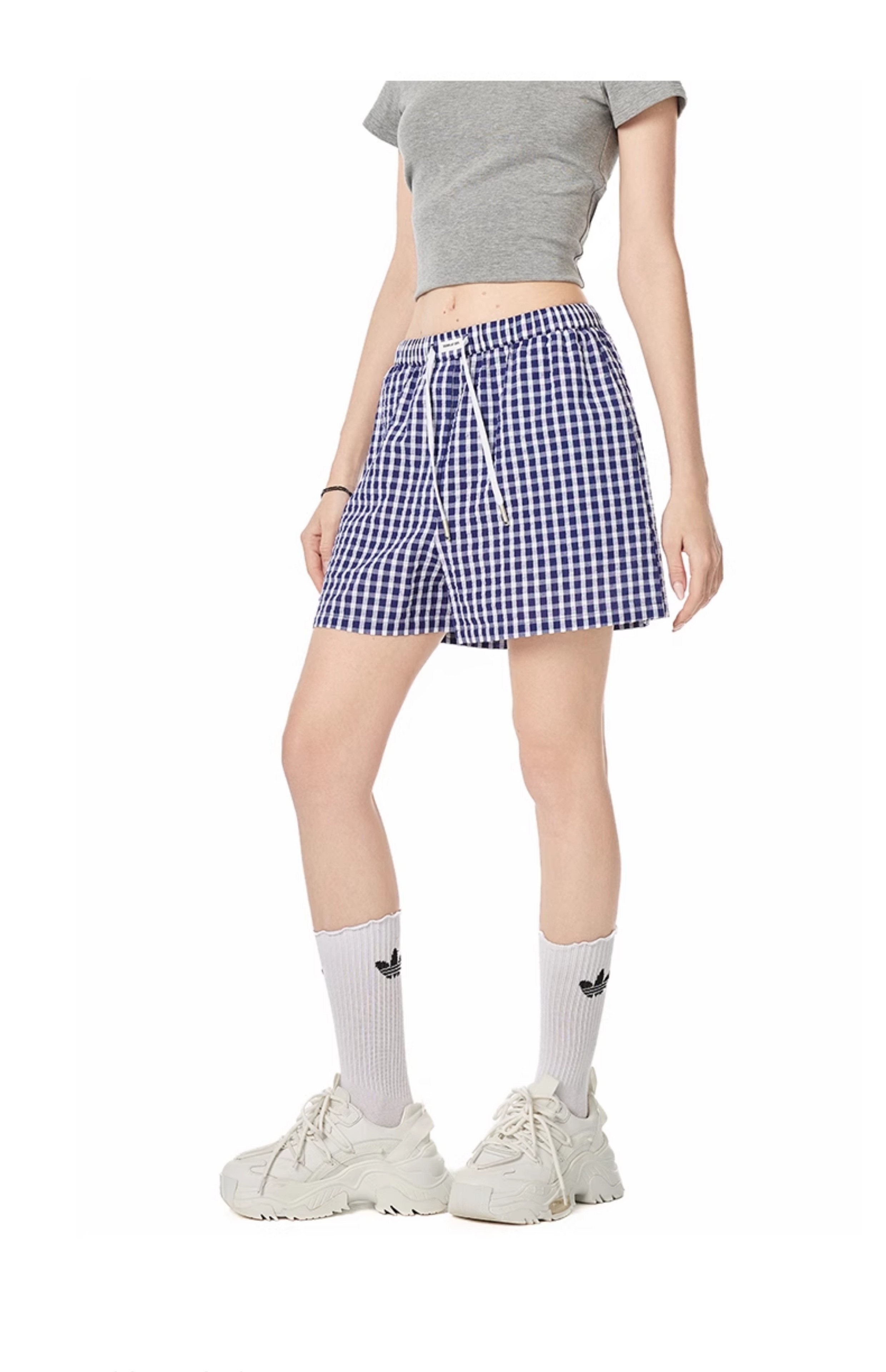 チェックパンツ 格子柄リラックスショートパンツ