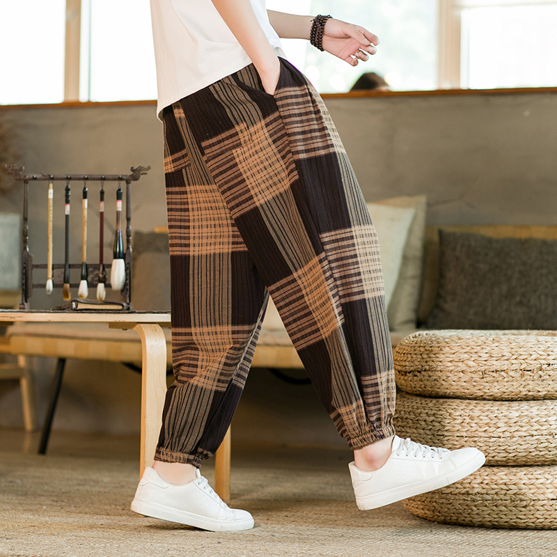 チェックパンツ チェックパンツ 格子柄ゆったり裾絞りパンツ