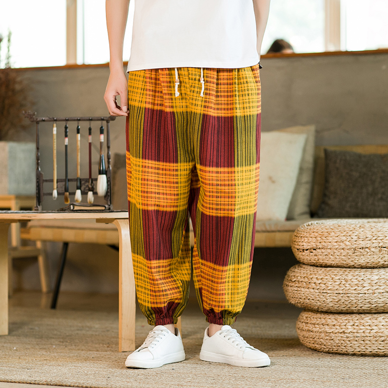 チェックパンツ チェックパンツ 格子柄ゆったり裾絞りパンツ