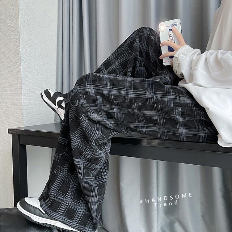 チェックパンツ ゆったりグレンチェックワイドパンツ