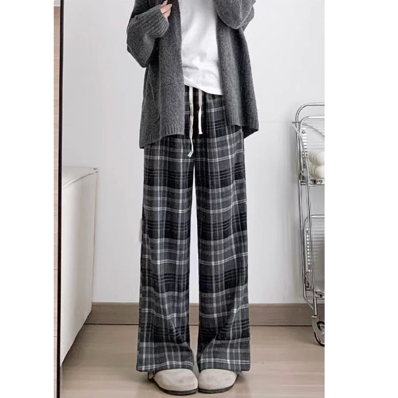 チェックパンツ なめらかチェック柄ワイドパンツ