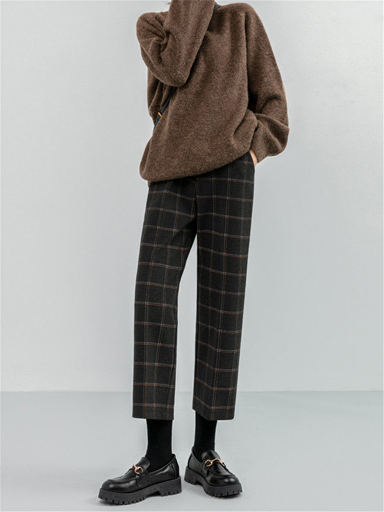 チェックパンツ 秋冬格子柄テーパードシルエット美脚パンツ