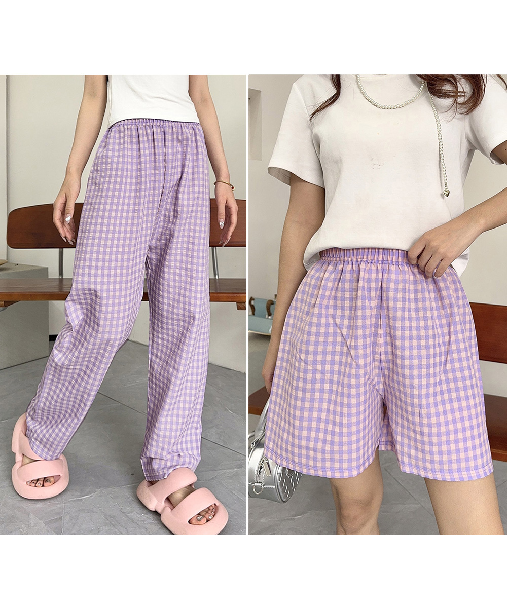 カラフルギンガムチェックパンツ 春夏 ショート・ロング
